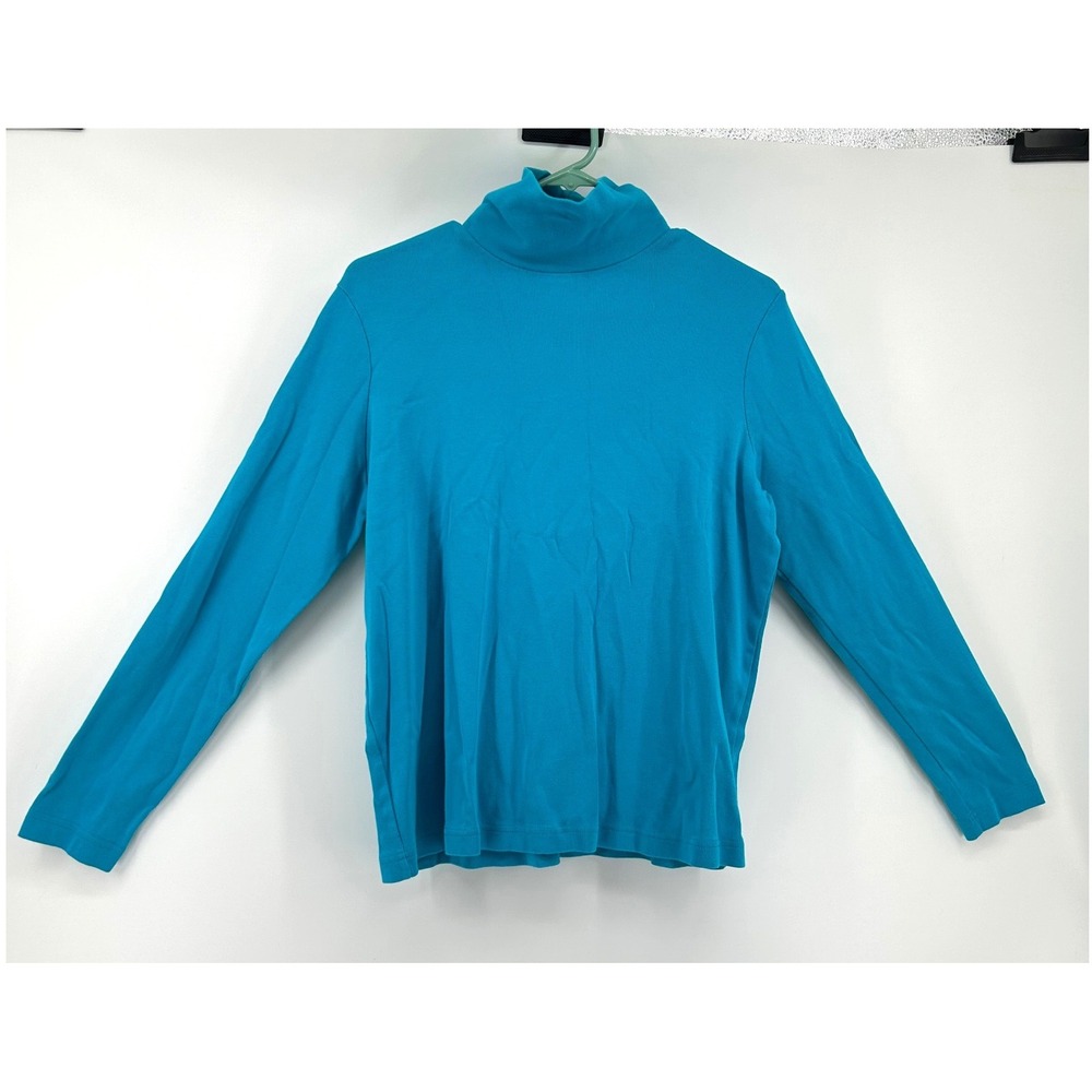 Kim Rogers Womens Large Turquoise Cotton Long Sleeve Turtleneck Top Layering